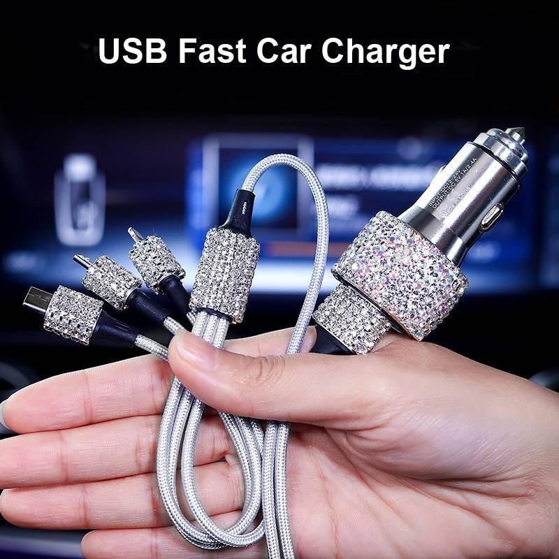 Dual USB Car Charger For Mobile Phone Tablet GPS Fast Charger Crystal Diamond Phone 3 Data Line Wire in Car Cigarette Lighter CAR BLING color-name: Pink Car charger|Pink Data Line Wire|Pink Phone holder|purple Car charger|purple Data Line Wir|purple Phone holder|red Car charger|red Data Line Wire|red Phone holder|white Car charger|white Data Line Wire|white Phone holder
