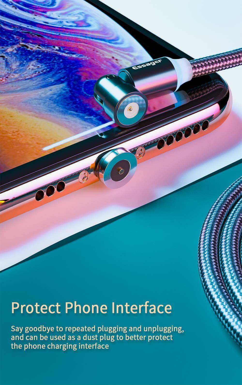 Essager-Cable magnético giratorio 540, Micro USB tipo C, cargador magnético de carga rápida, Cable de teléfono para iPhone y Android