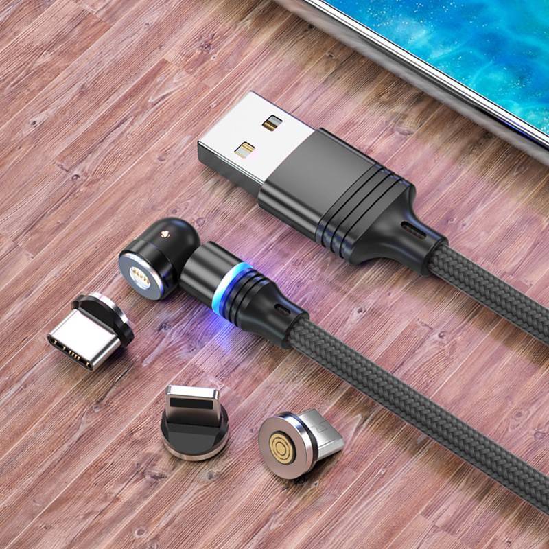540 Degree Roating Magnetic 3A Micro USB Type C Phone Fast charging Cable For iPhone Samsung Xiaomi Charger cable cord data wire